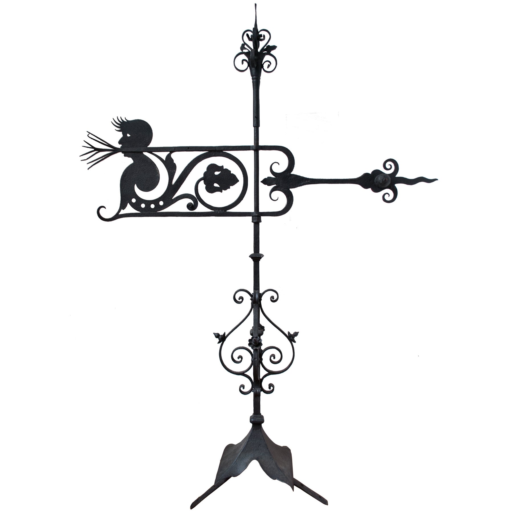 Swedish Hand Wrought Iron Early 20th Century Weather Vane With Figure