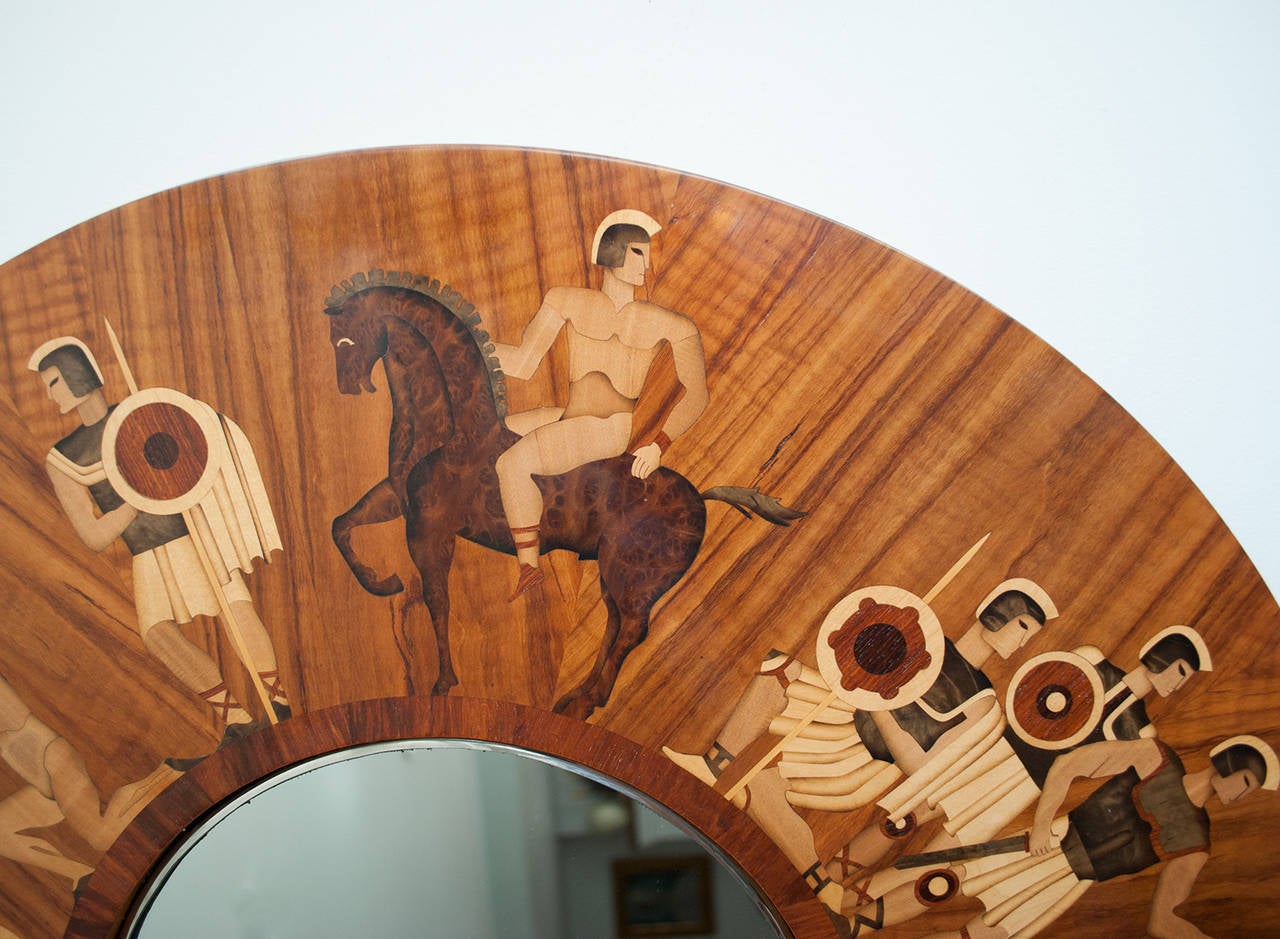 Swedish Art Deco Marquetry Wall Mirror by Mjolby Intarsia In Excellent Condition In New York, NY