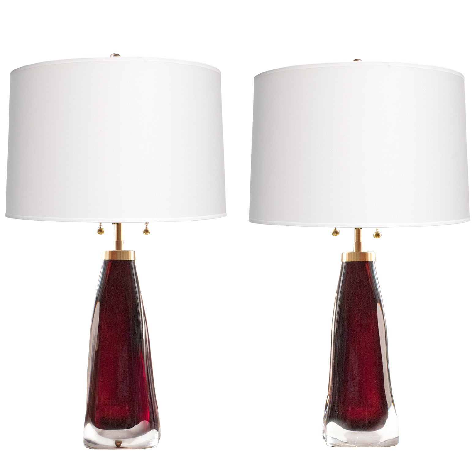 Pair of Orrefors Carl Fagerlund midcentury red cased glass lamps