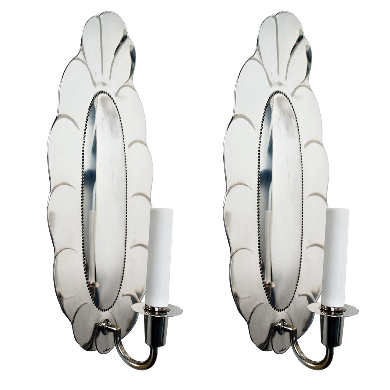 Pair of Swedish Art Deco Silver Plated Sconces by Jacob Angman for GAB