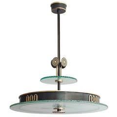 Swedish Art Deco Pendant of Patinated and Polished Brass from Bohlmarks