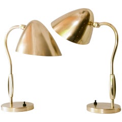 Pair Of Swedish Mid-century Modern Adjustable Brass Table Lamps.