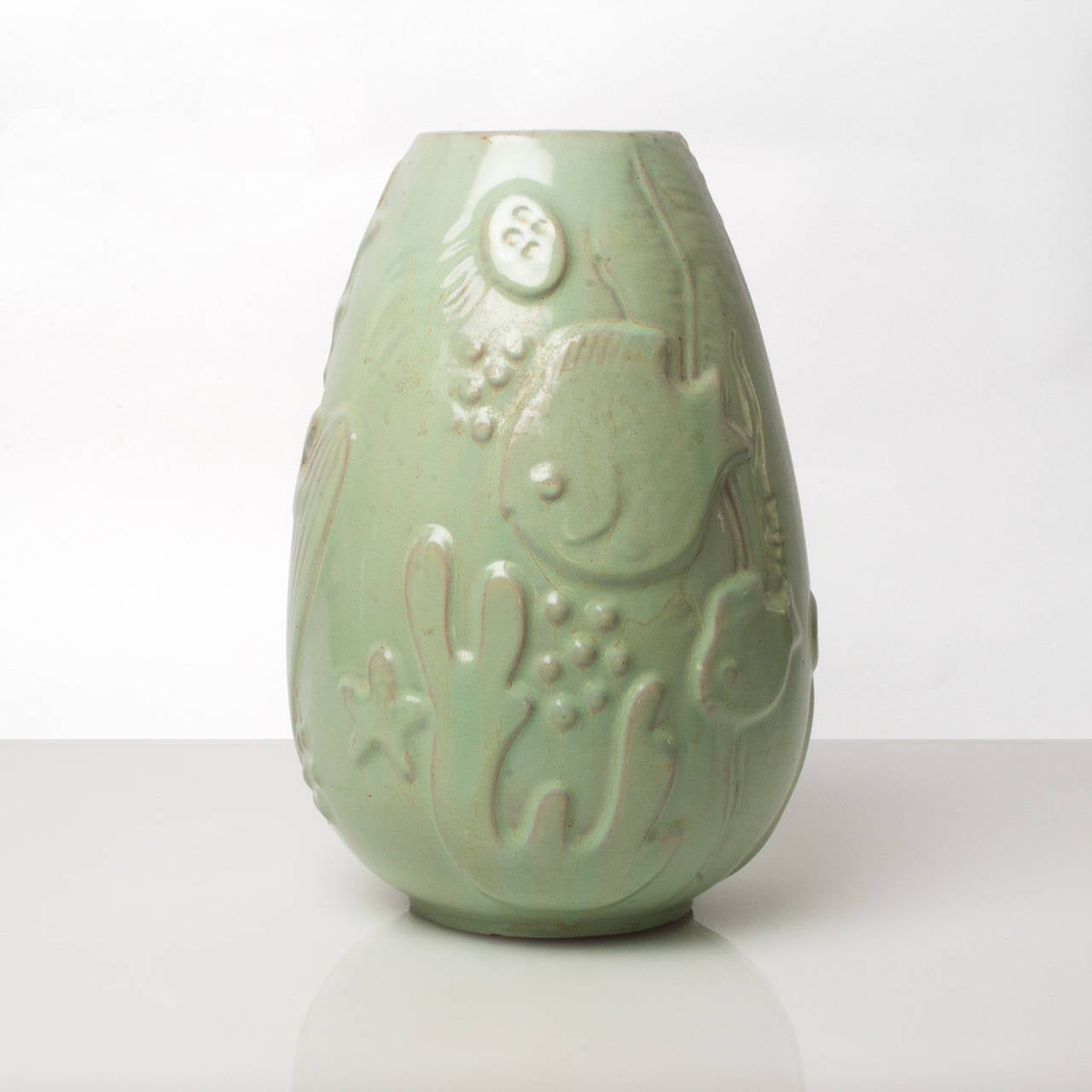 Art Deco ceramic vase with underwater motif designed by Anna-Lisa Thomson, made by Upsala Ekeby, Sweden. 

H: 12