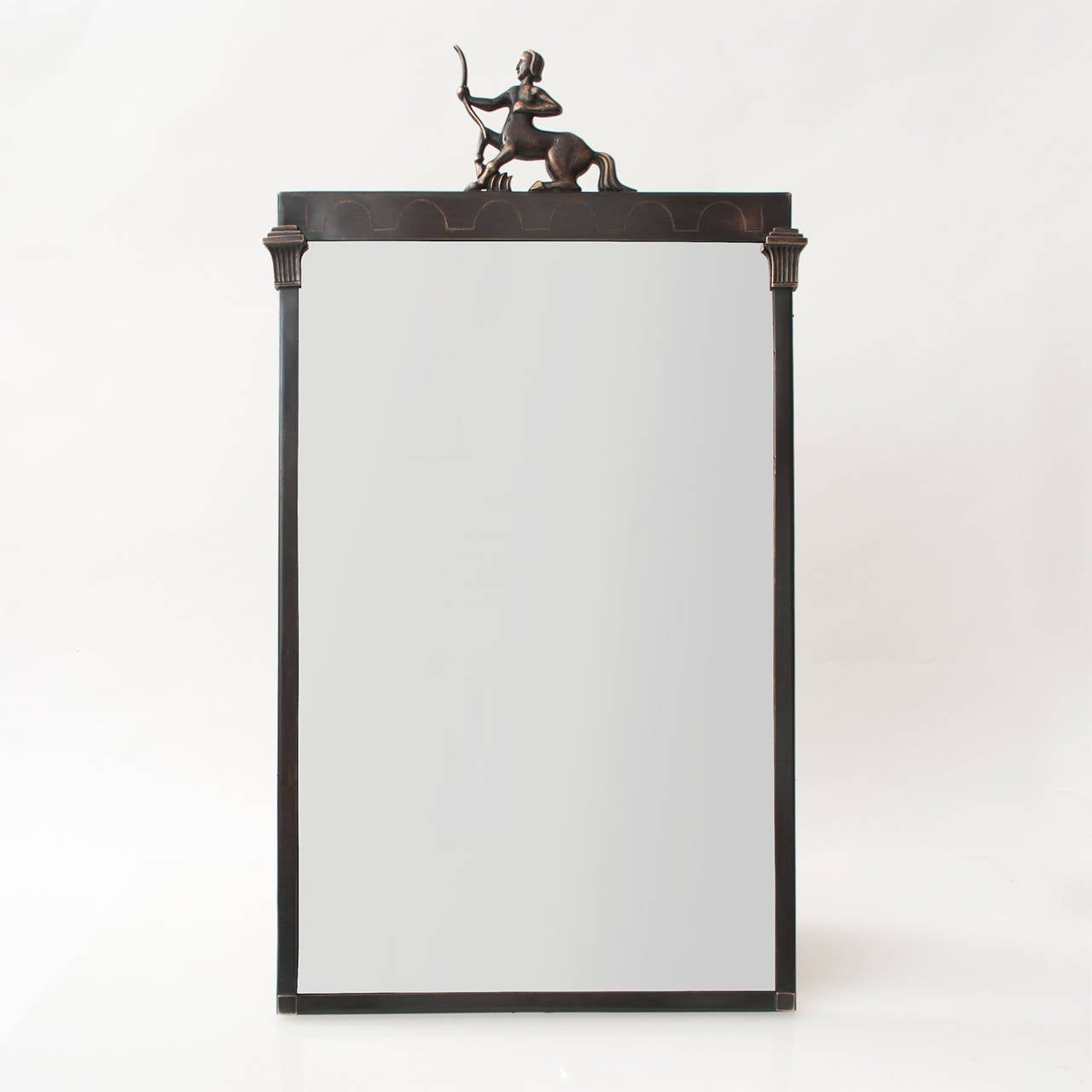 Swedish Art Deco Patinated Bronze Mirror with Meander and Centaur Figure