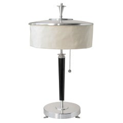 Vintage Swedish Art Deco Silver Plate Table Lamp With Silk Shade 1920's.