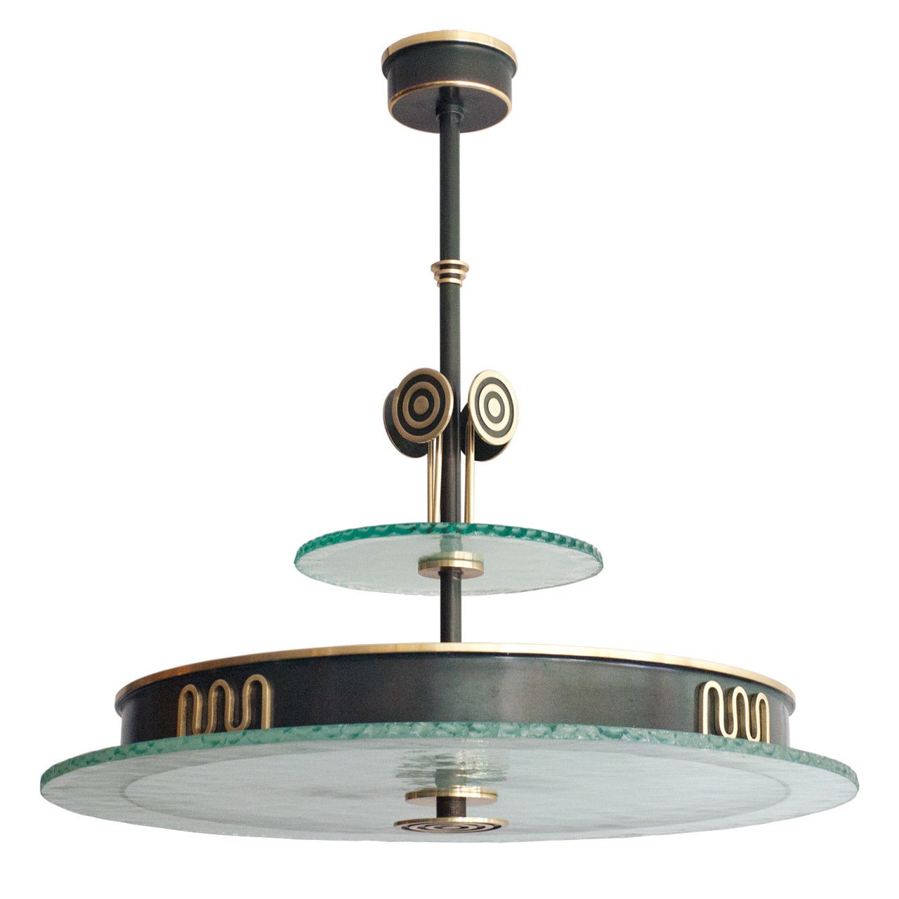 Swedish Art Deco pendant of patinated and polished brass from Bohlmarks.
