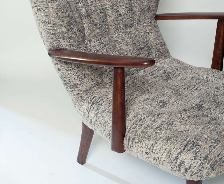 Scandinavian Modern Dramatic Danish Midcentury Wingback Chair in Heathered Velvet Upholstery