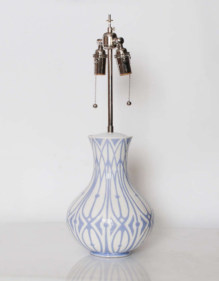 Swedish Scandinavian Modern Table Lamp with Raised Pattern by Josef Ekberg. 