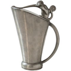 Swedish Art Deco Pewter Pitcher From Gab with Monkey, 1933