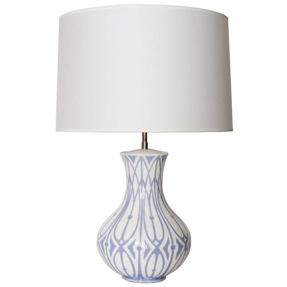 Scandinavian Modern Table Lamp with Raised Pattern by Josef Ekberg. 