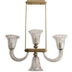 Barovier glass and brass chandelier with 4 lights Vintage Barovier glass and brass chandelier with 4 lights