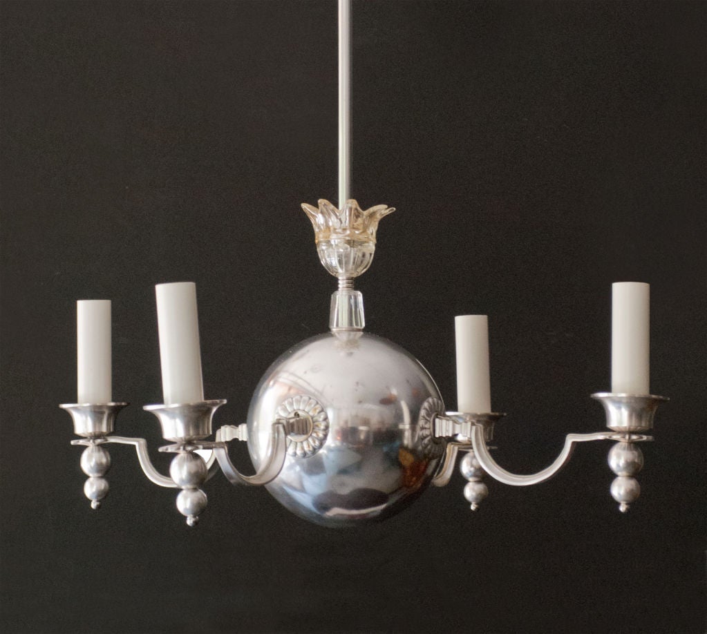 Swedish Art Deco 4-arm chandelier with glass crown. 1