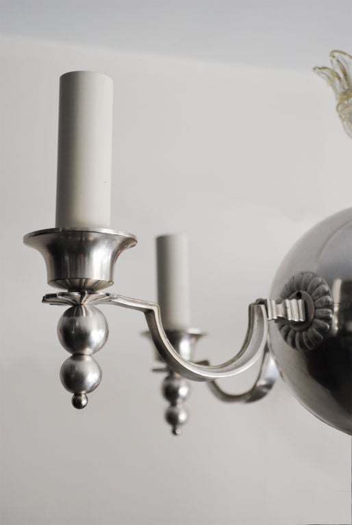 Swedish Art Deco 4-arm chandelier with glass crown. 3