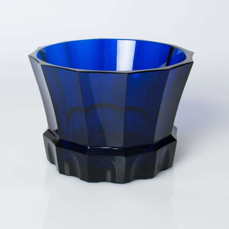 Art Deco Josef Hoffmann Wiener Werkstatte Faceted Cobalt  Blue Glass Bowl