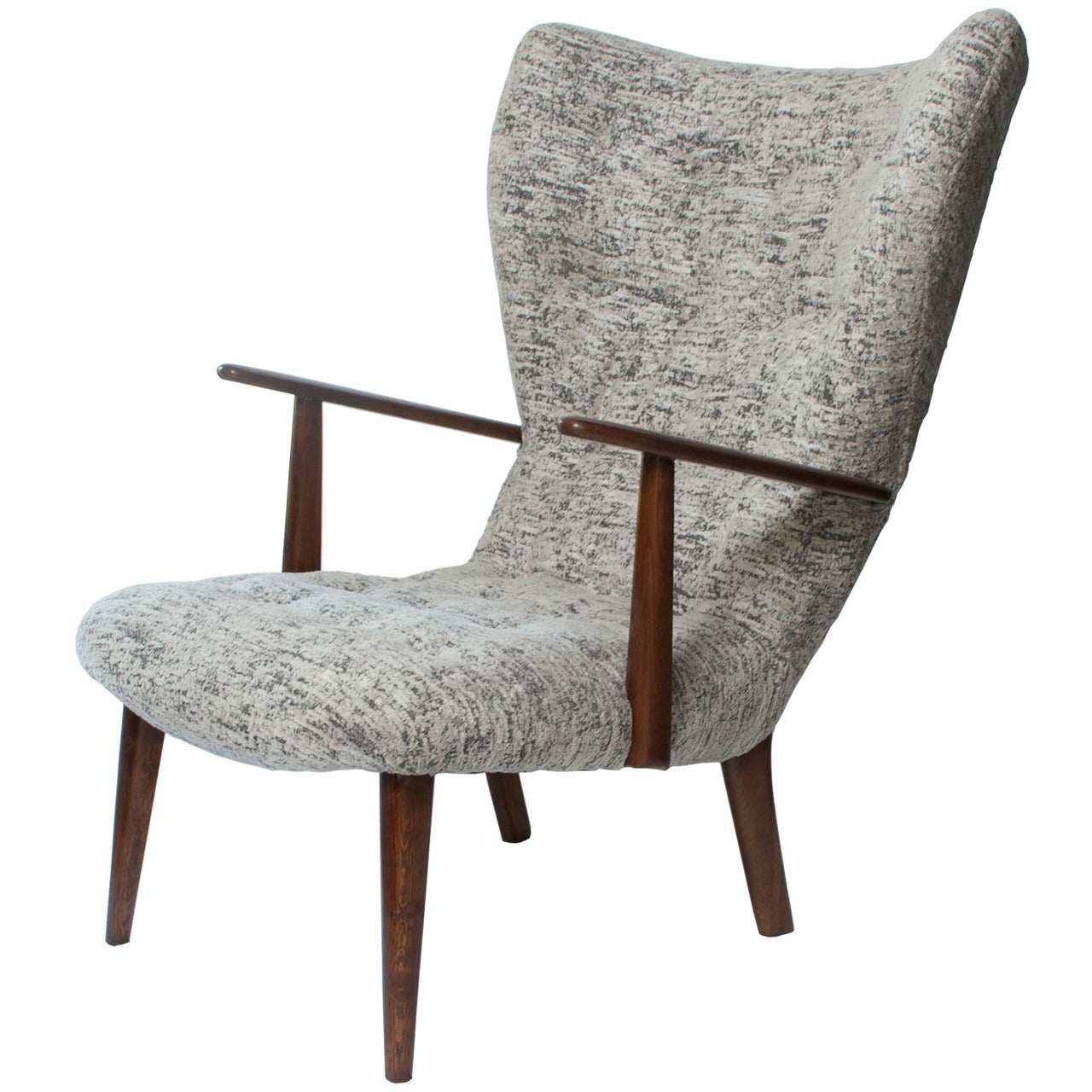 Dramatic Danish Midcentury Wingback Chair in Heathered Velvet Upholstery
