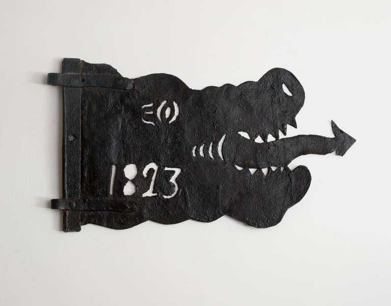 Swedish Iron Weather Vane Element in the Form of a Dragon's Head, Dated 1823