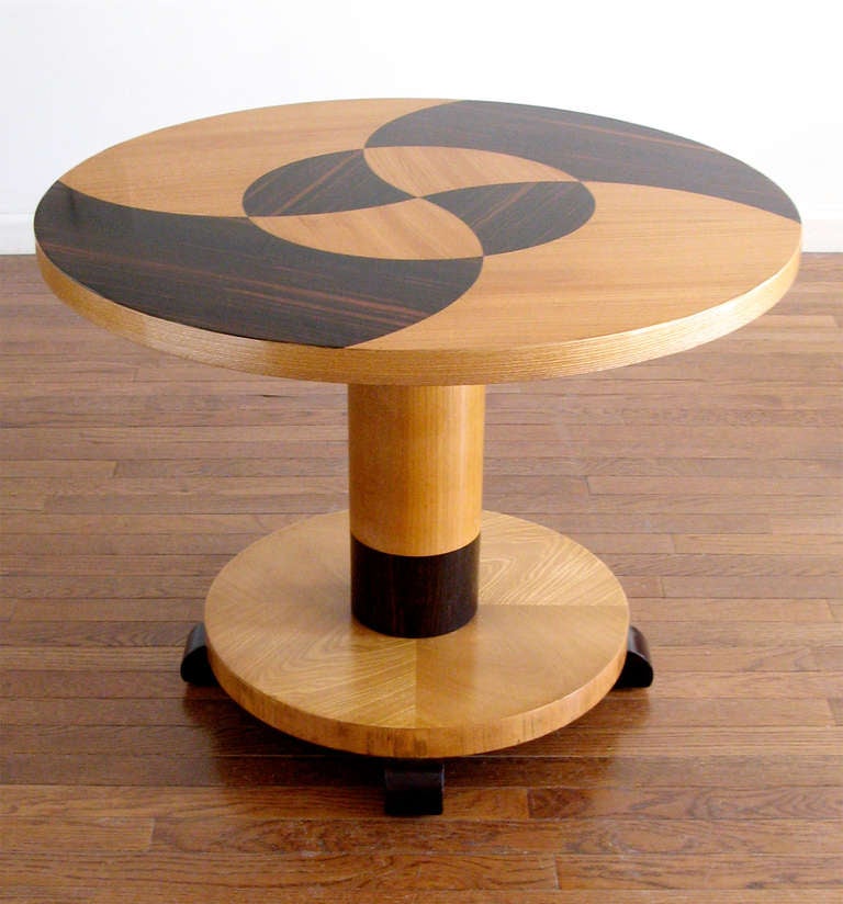 Rare Swedish modernist table designed by Otto Schulz for Boet, Gothenburg. Great graphic design created with macassar ebony and elm veneers, a classic Swedish art deco design. Table is dated July 1936.