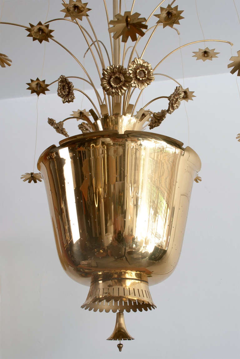 Paavo Tynell Chandelier Of Pierced Brass With Cast And Formed Brass Paavo Tynell Chandelier Of Pierced Brass With Cast And Formed Brass