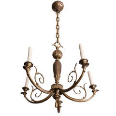 Elegant Swedish Art Deco 5-arm chandelier patinated bronze.