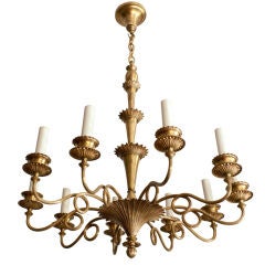 Vintage Swedish Art Deco 10-arm gilded bronze, brass chandelier