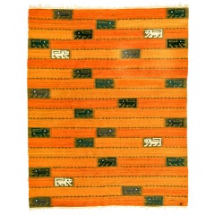 Vintage Scandinavian Modern flat-weave rug stylized lions.