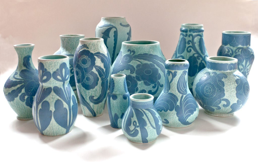 Collection "sgraffito" technique vases, Josef Ekberg Gustavsberg