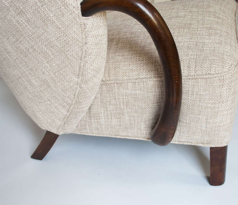Danish Art Deco upholstered armchair with stained oak details, attrib. Viggo Boesen 1