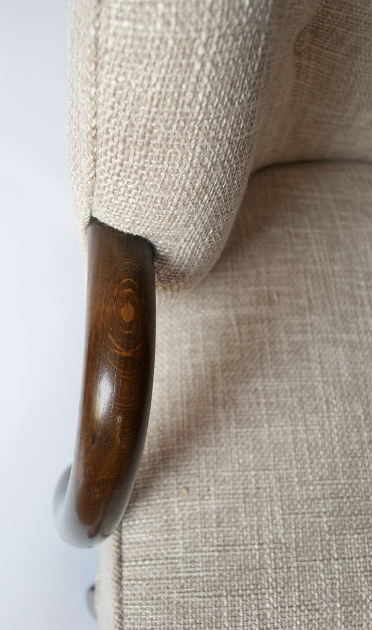 Danish Art Deco upholstered armchair with stained oak details, attrib. Viggo Boesen 2