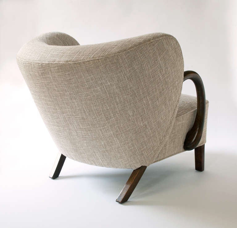 Upholstery Danish Art Deco upholstered armchair with stained oak details, attrib. Viggo Boesen