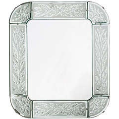 Swedish Art Deco hand and acid etched frame mirror.