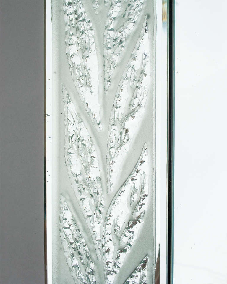 Swedish Art Deco hand and acid etched frame mirror. In Excellent Condition In New York, NY