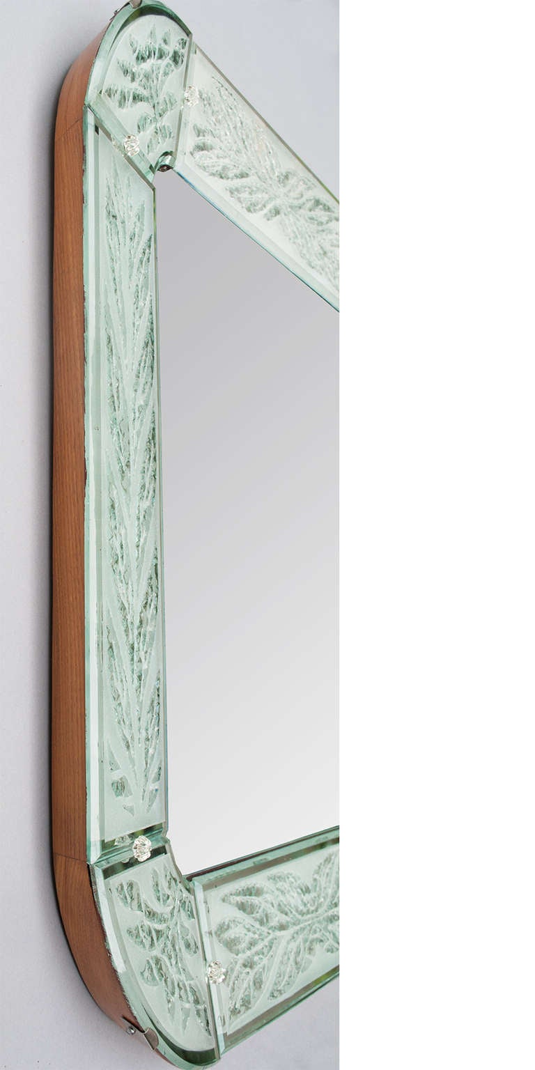 Mid-20th Century Swedish Art Deco hand and acid etched frame mirror.