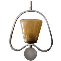 Vintage Swedish Art Deco pendant lantern fixture chrome plated metal.
