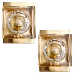 Vintage Pair of Danish Midcentury Sconces by Vitrika in Polished Brass