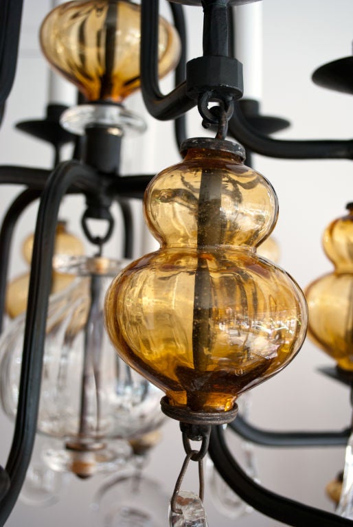 Beautiful Erik Hoglund glass & iron 12 arm chandelier Boda 1