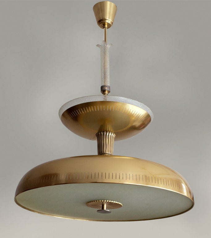 Polished Large Swedish Art Deco brass chandelier by Bohlmarks