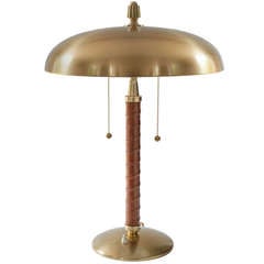 Swedish Modern Table Lamp In Brass With Leather Stem By Einar Backstrom