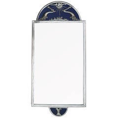 Swedish Art Deco Polished Pewter and Cobalt Glass Mirror