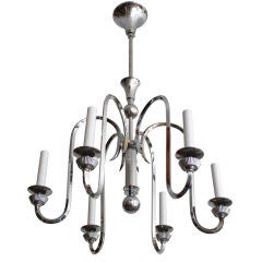 Graceful Danish Art Deco chromed brass 6-arm chandelier.