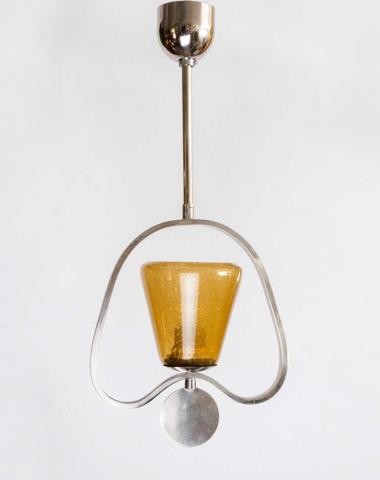 Swedish Art Deco pendant lantern fixture chrome plated metal. In Excellent Condition In New York, NY