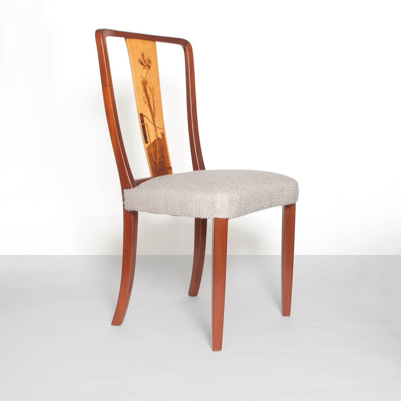 Marquetry Scandinavian Modern Erik Chambert Set of Four Dining Chairs