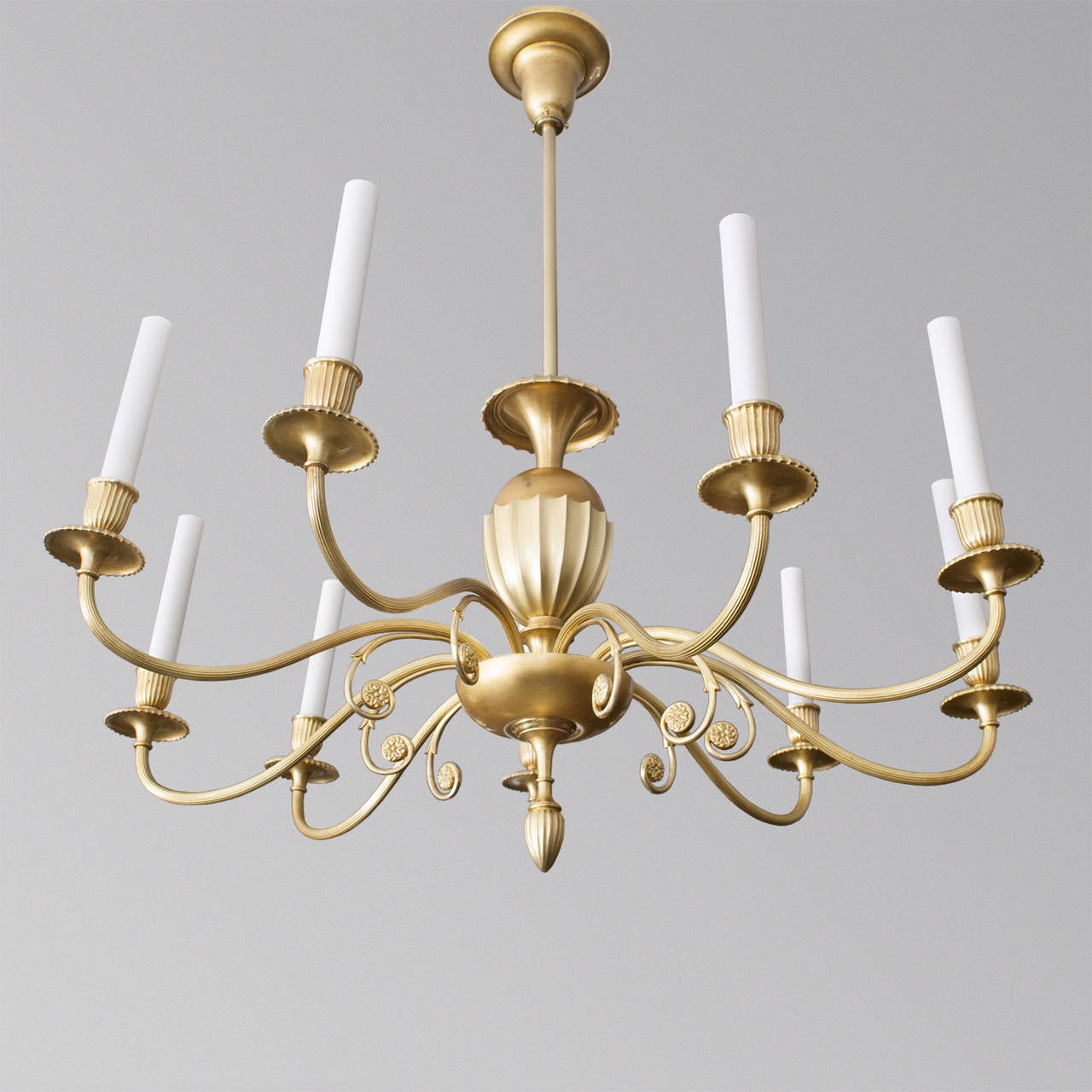 Scandinavian Modern NineArm Chandelier in Gilded Brass at 1stdibs