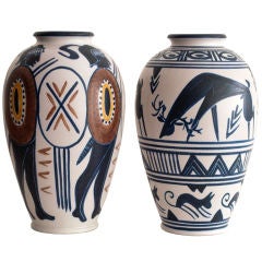 Mette Doller large mid-century hand decorated Swedish vases.