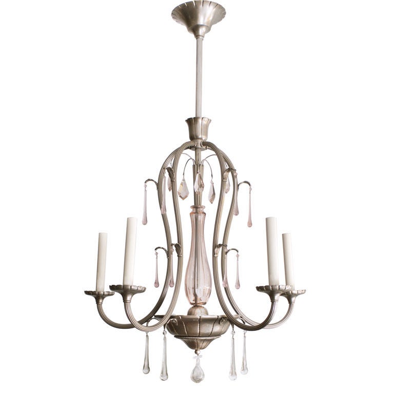 Scandinavian Modern, Swedish Grace, Nickel Plated Five-Arm Chandelier