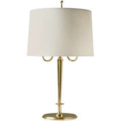 Swedish Art Deco Table Lamp In Solid Polished Brass With Double Sockets.