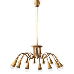 Large 16-arm brass Swedish mid-century chandelier