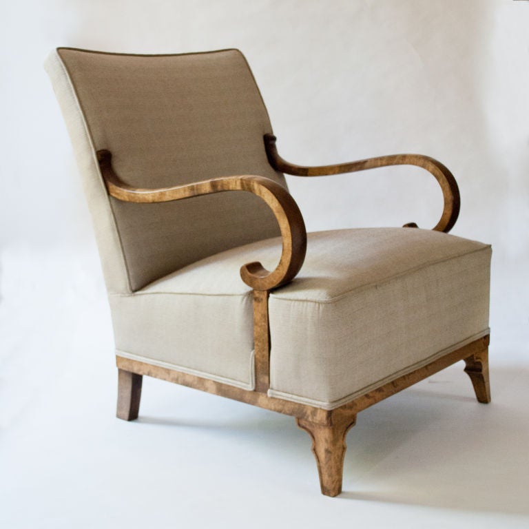 20th Century Pair of elegant Swedish Art Deco chairs by Erik Chambert 1930