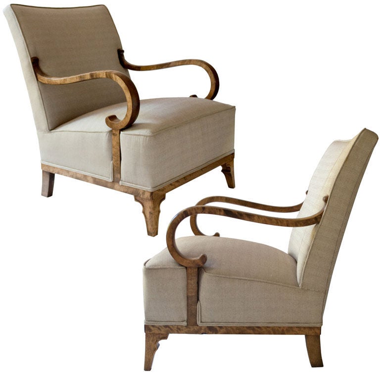 Pair of elegant Swedish Art Deco chairs by Erik Chambert 1930