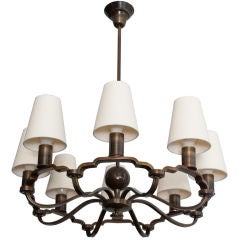 Swedish Art Deco chandelier with 8 lights in patinated brass