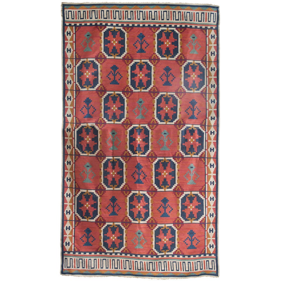 Large Scandinavian Modern Wool Flat-Weave "Rollakan" Rug with Geometric Pattern